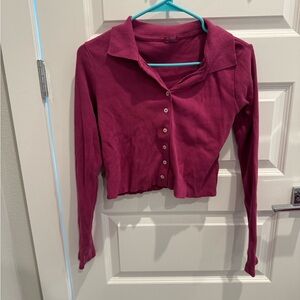 Brandy Melville Pink Collared Long Sleeve Top